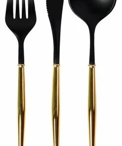 Sophistiplate Premium Two Toned Metallic Cutlery, 24-pk, Black/Gold