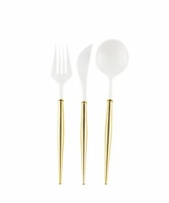 Sophistiplate Premium Two Toned Metallic Cutlery, 24-pk, White/Gold