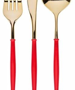Sophistiplate Premium Two Toned Metallic Cutlery, 24-pk, Gold/Red
