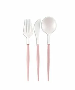 Sophistiplate Premium Two Toned Metallic Cutlery, 24-pk, White/Blush