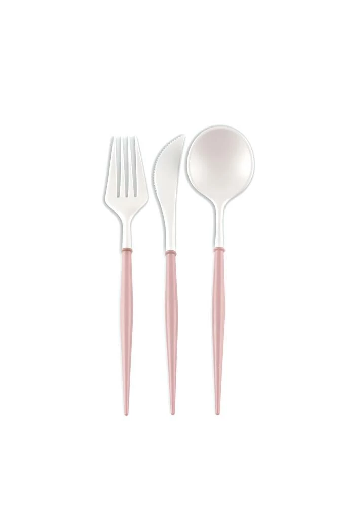Sophistiplate Premium Two Toned Metallic Cutlery, 24-pk, White/Blush