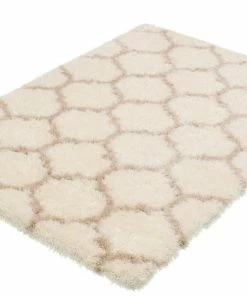 Ecarpet Gallery ECARPET Agadir Trellis Indoor Area Shag Rug, Ivory, Assorted Sizes