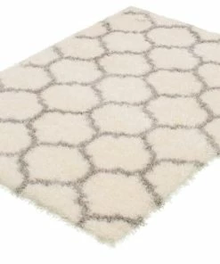 Ecarpet Gallery ECARPET Agadir Trellis Indoor Area Shag Rug, Ivory/Grey Assorted Sizes