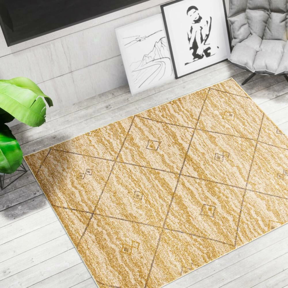 Ecarpet Gallery ECARPET Devos Indoor Geometric Area Rug, Ivory/Gold, Assorted Sizes - Image 9