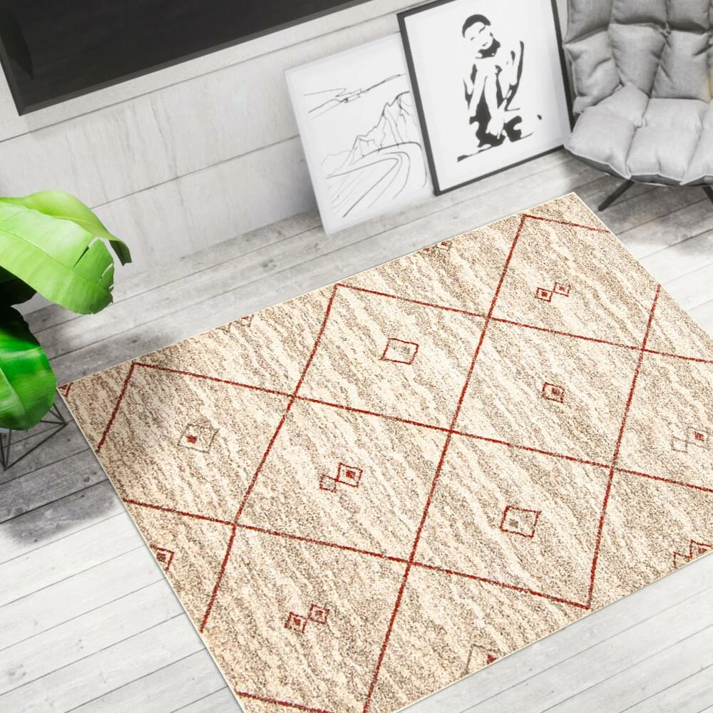 Ecarpet Gallery ECARPET Devos Indoor Geometric Area Rug, Ivory/Red, Assorted Sizes - Image 9