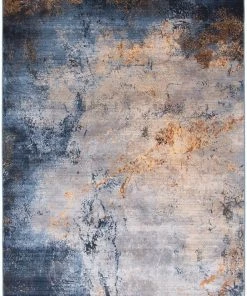 Ecarpet Gallery ECARPET Oxygen Marble Indoor Area Rug, Blue/Gold, Assorted Sizes