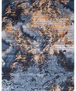 Ecarpet Gallery ECARPET Sky Marble Indoor Area Rug, Blue/Gold, Assorted Sizes